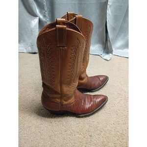 Vintage 80s Cowtown Lizard Skin Western Leather Cowboy Boots Men's 8B Brown